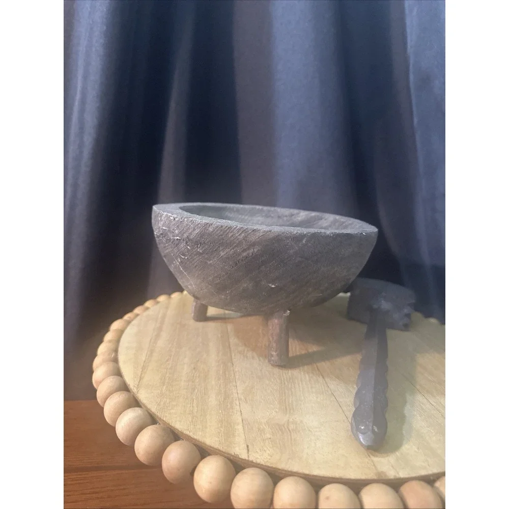 Vintage Rustic wooden Mortar And Pestle Medicine Bowl